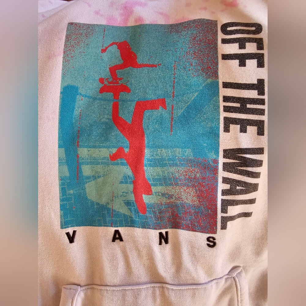 Vintage Vans Off The Wall pink tie dye and white hoodie. Size Large